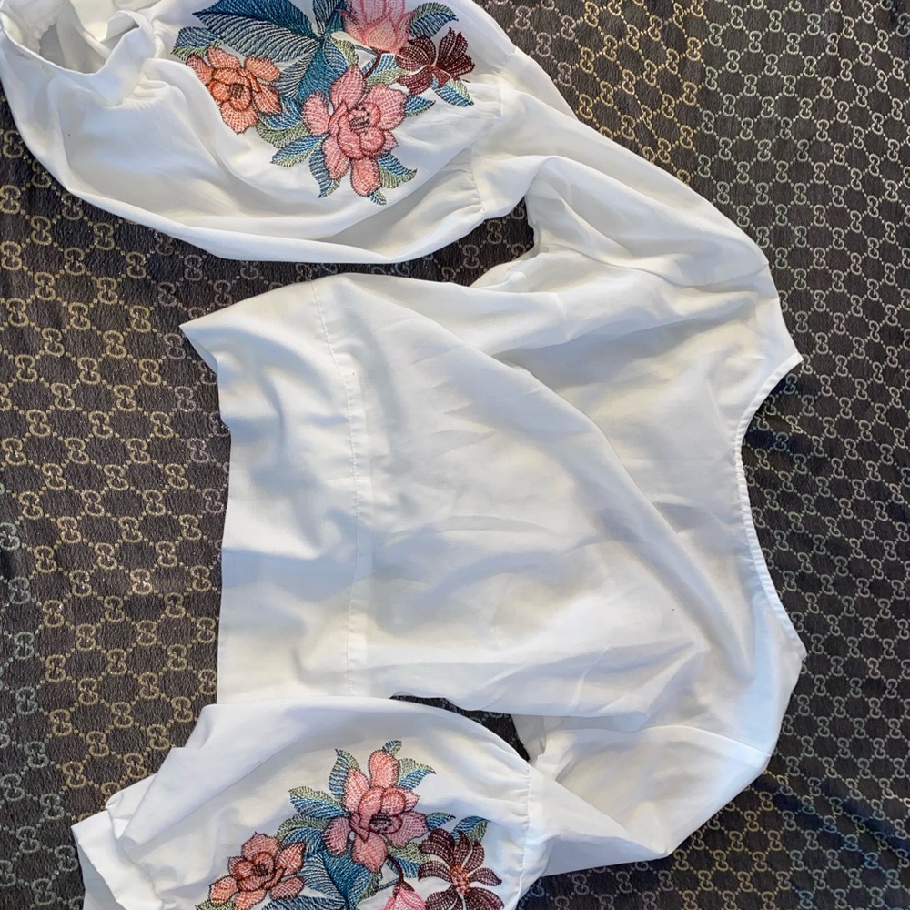 white shein blouse top shirt with flower design